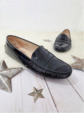 Tod's City Gommino Loafers black Patent Leather slip on women's 37.5